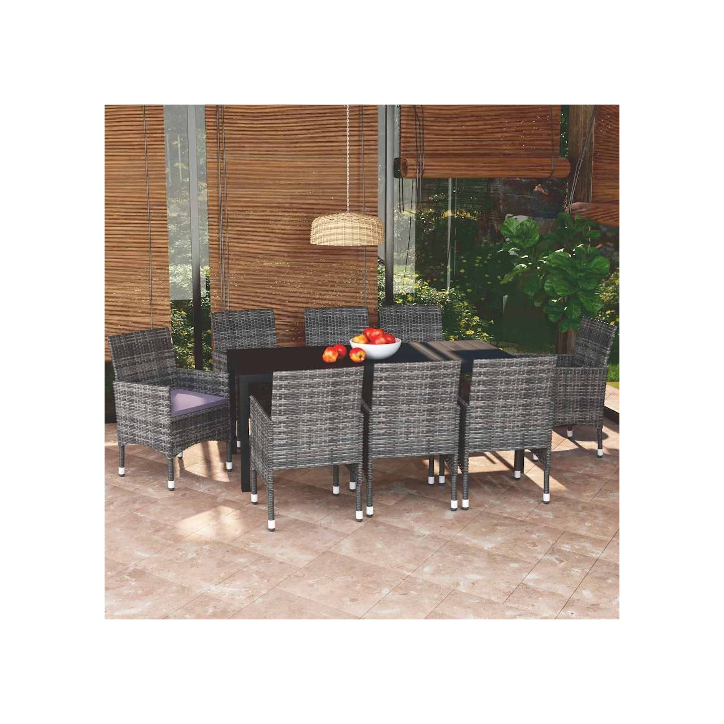 Ensemble à manger de jardin coussins 9pcs Résine tressée Gris