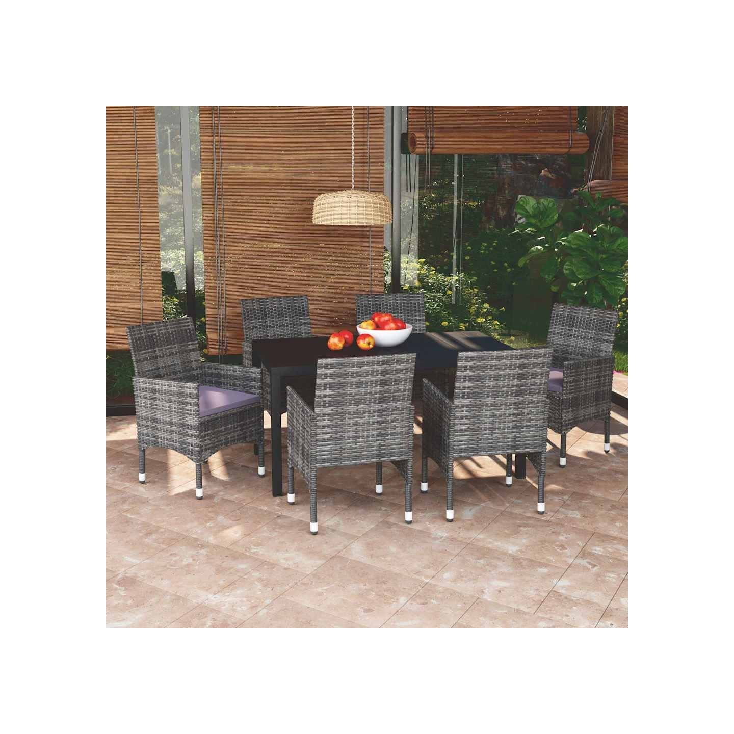 Ensemble à manger de jardin coussins 7pcs Résine tressée Gris
