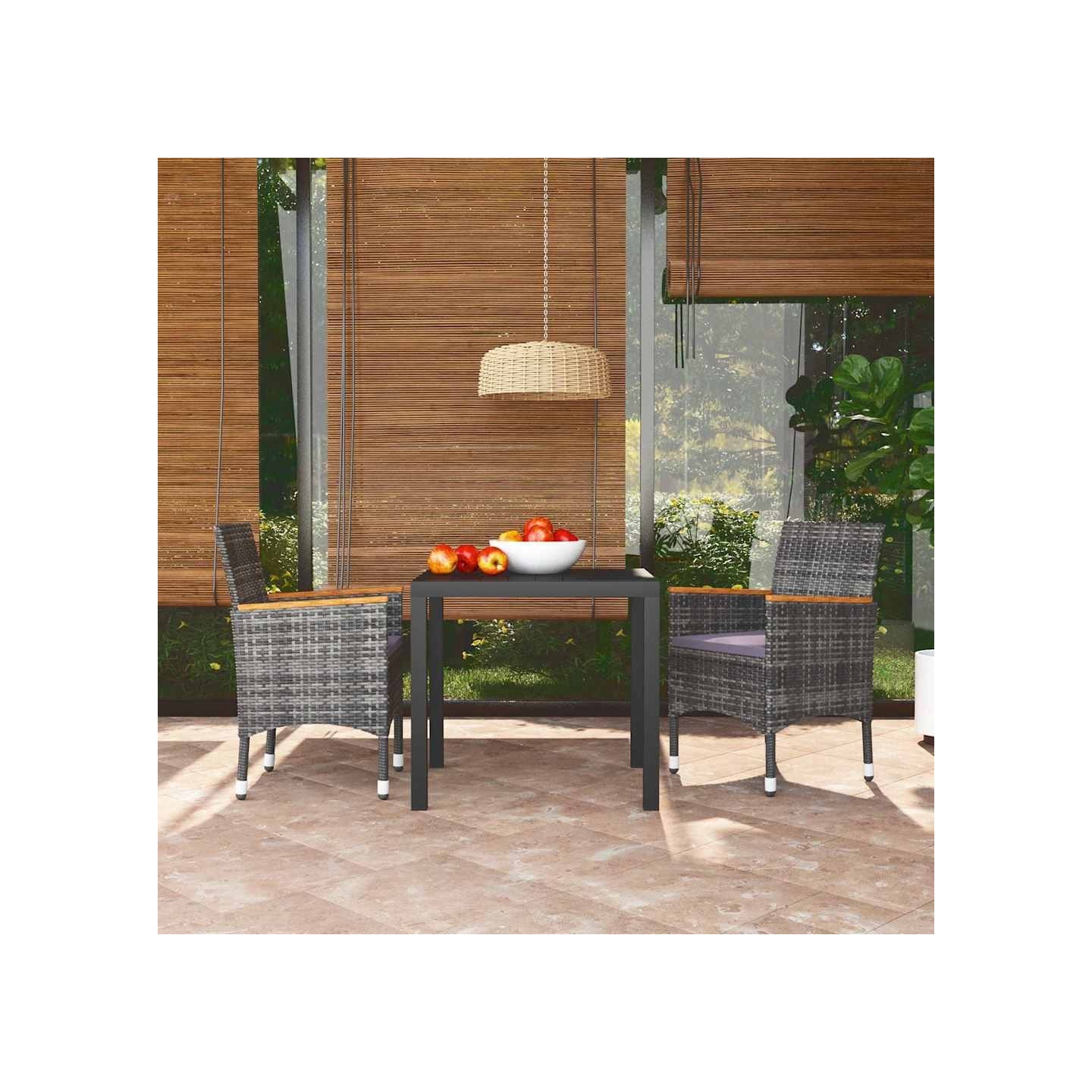 Ensemble à manger de jardin coussins 3pcs Résine tressée Gris