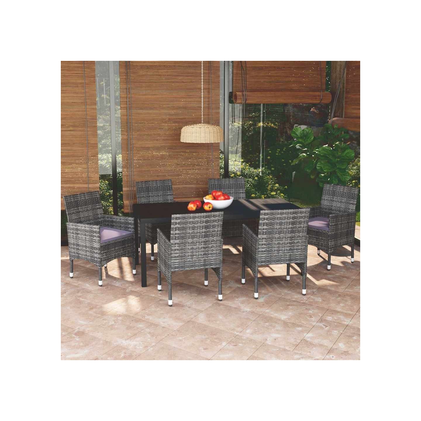 Ensemble à manger de jardin coussins 7pcs Résine tressée Gris