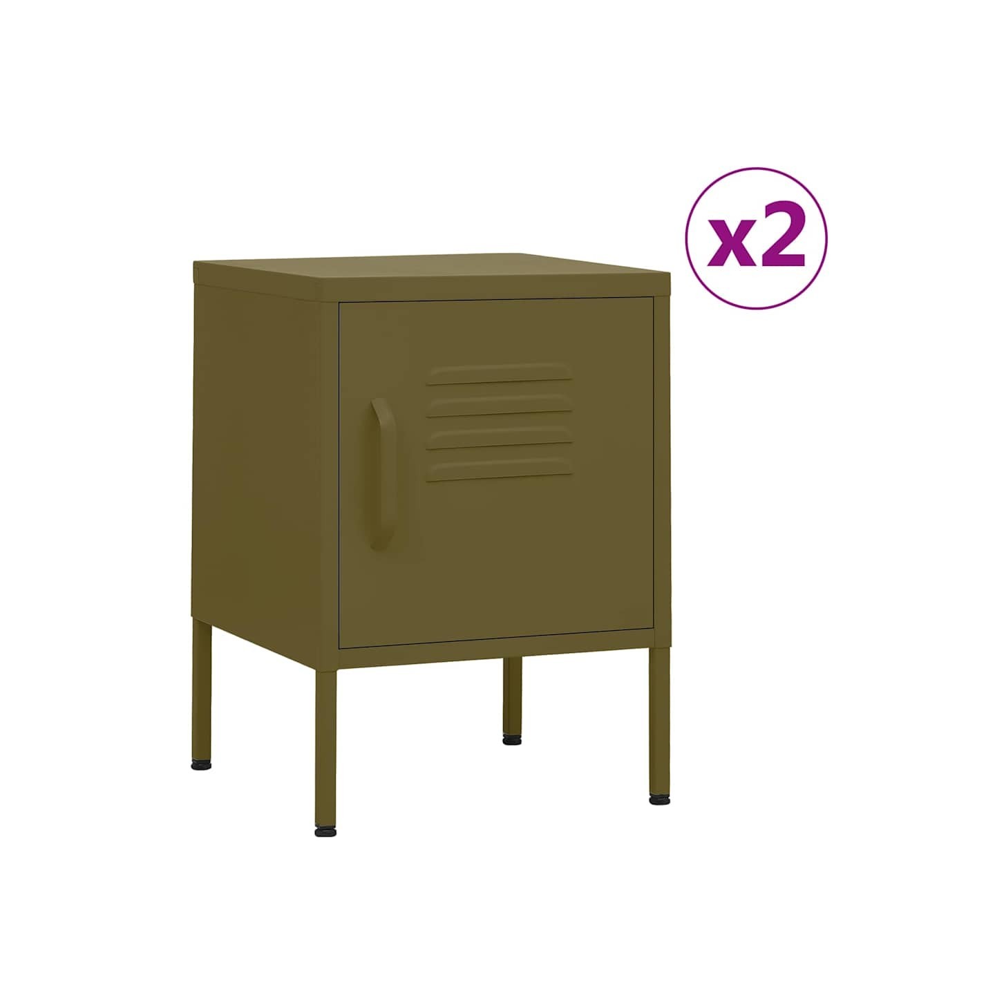 Tables de chevet 2 pcs Vert olive 35x35x51 cm Acier