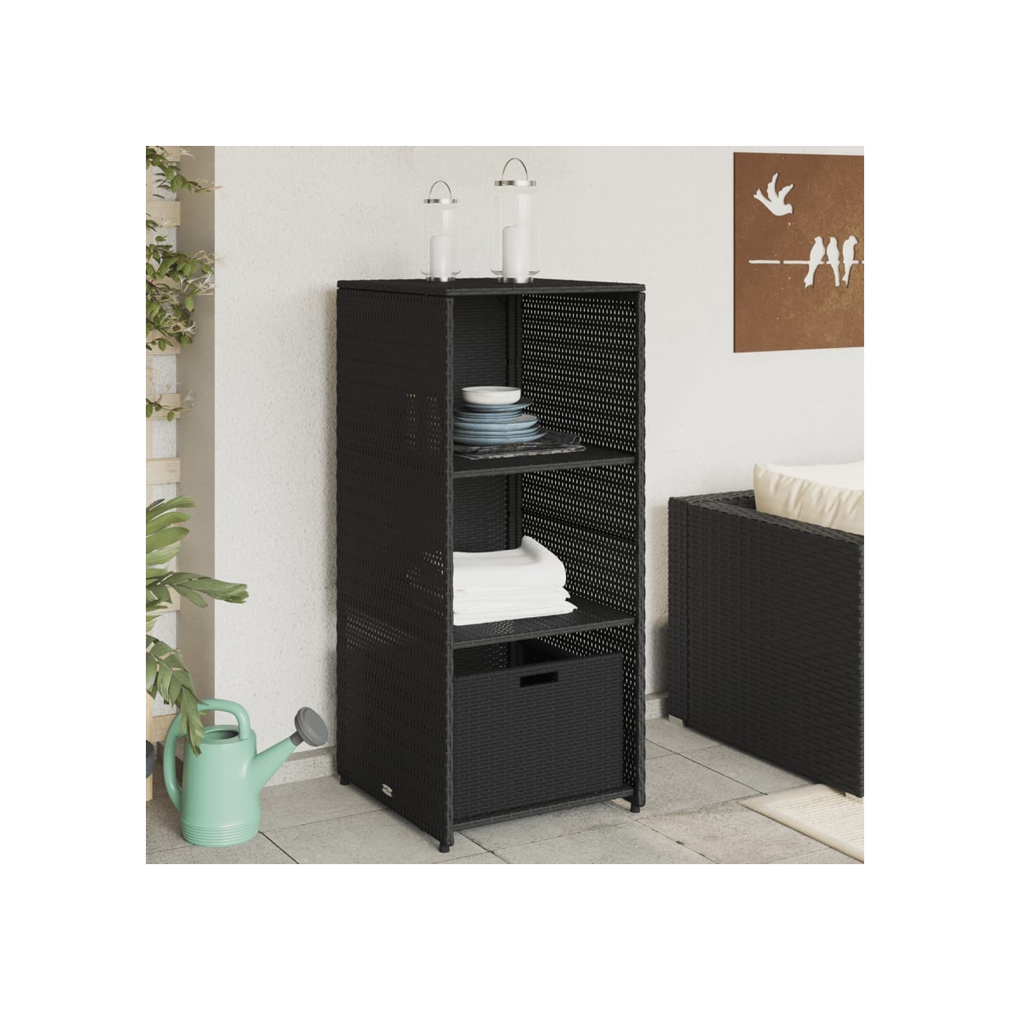 Armoire de rangement de jardin noir 50x55x115 cm résine tressée