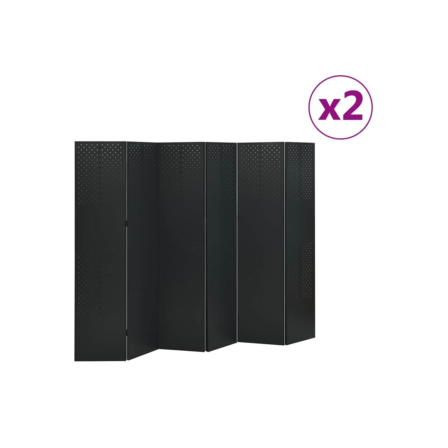 Cloisons de séparation 6 panneaux 2 pcs Noir 240x180 cm Acier