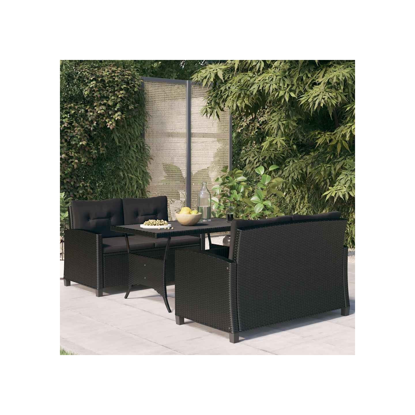 Ensemble à manger de jardin coussins noirs 3 pcs Résine tressée