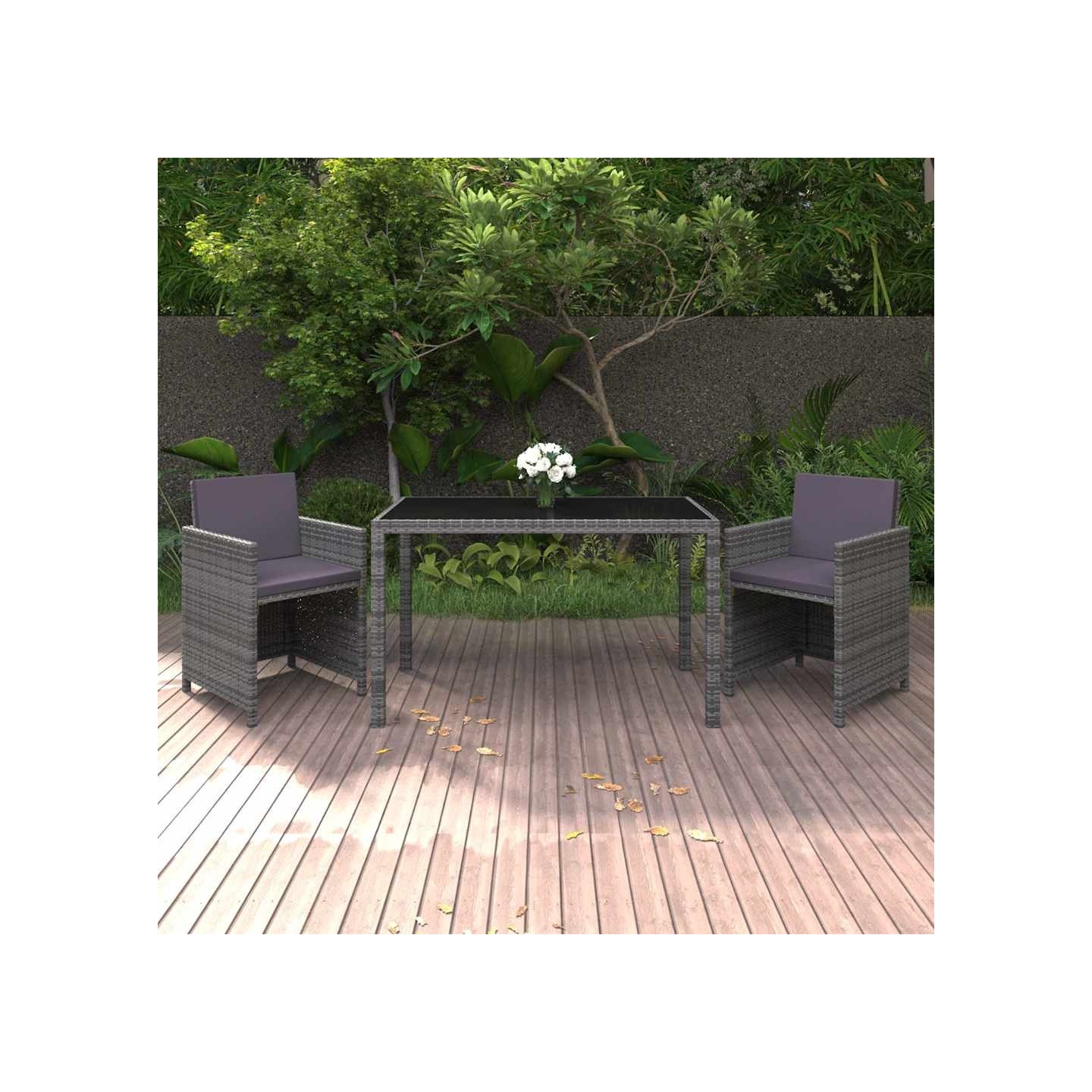 Ensemble à manger de jardin coussins 3pcs Résine tressée Gris