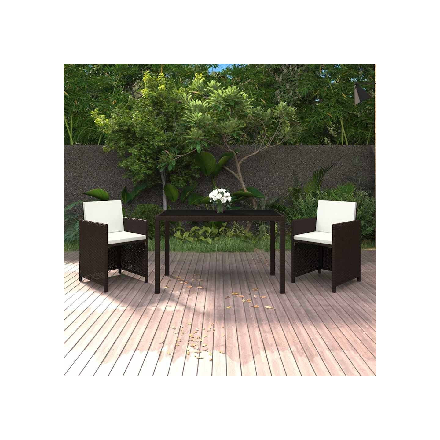 Ensemble à manger de jardin et coussins 3 pcs Poly rotin Marron