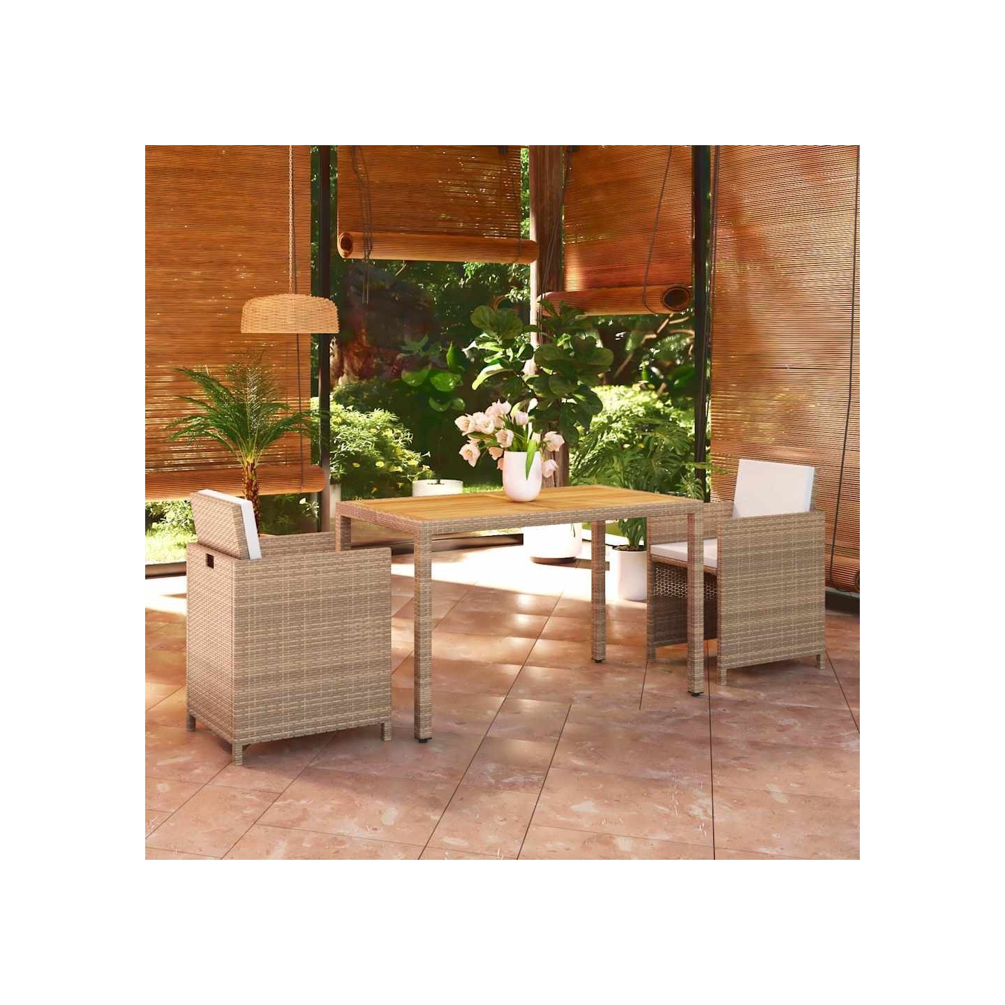 Ensemble à manger de jardin et coussins 3 pcs Poly rotin Beige