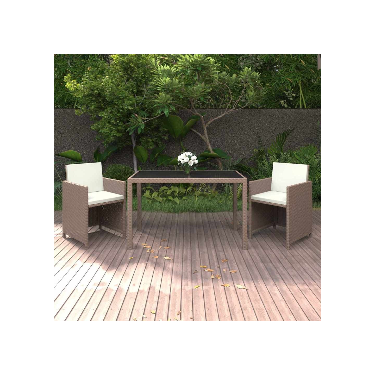 Ensemble à manger de jardin et coussins 3 pcs Poly rotin Beige