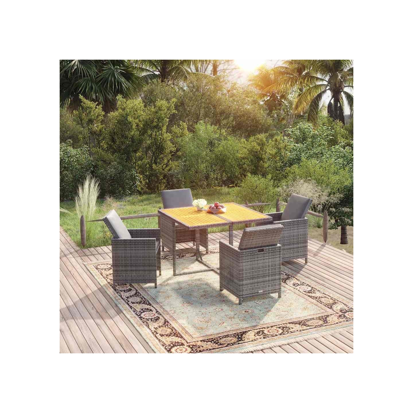 Ensemble à manger de jardin coussins 5pcs Résine tressée Gris