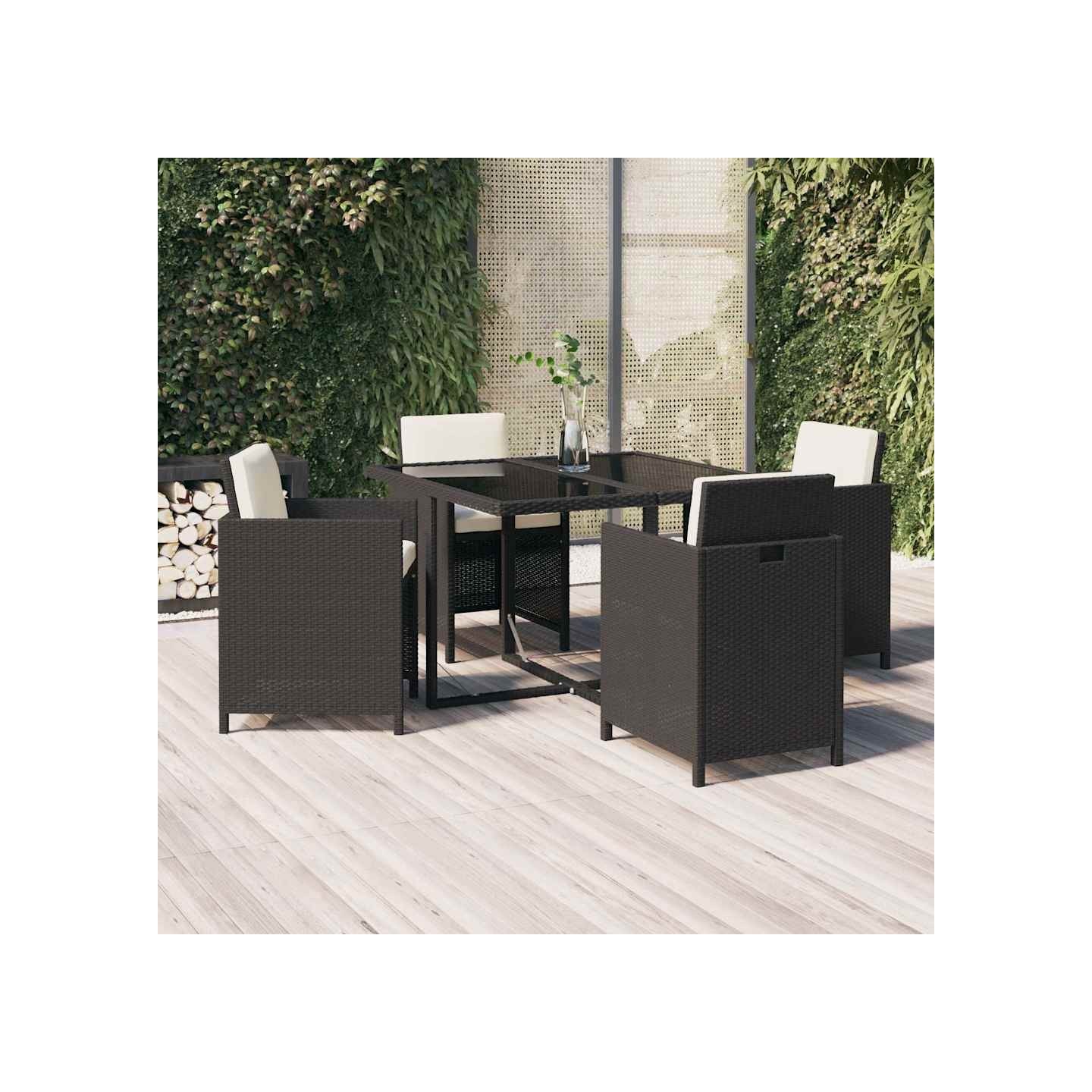 Ensemble à dîner de jardin avec coussins 5 pcs poly rotin noir
