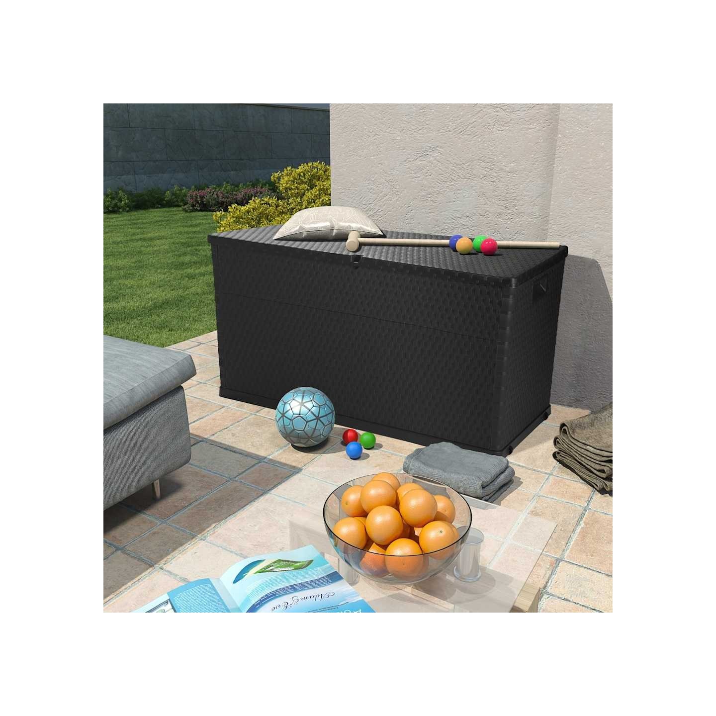 Boîte de stockage de jardin Anthracite 120x56x63 cm PP Rotin