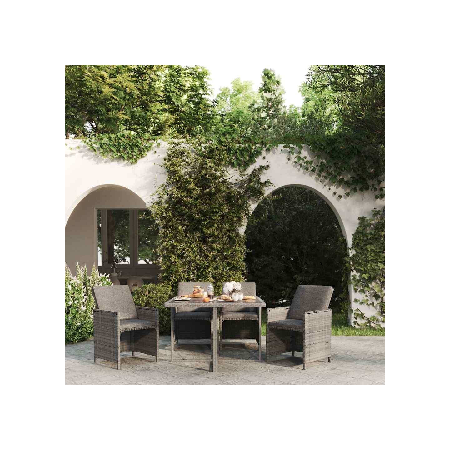 Ensemble à manger de jardin coussins 5pcs Résine tressée Gris