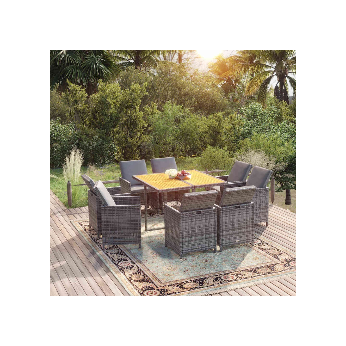 Ensemble à manger de jardin coussins 9pcs Résine tressée Gris