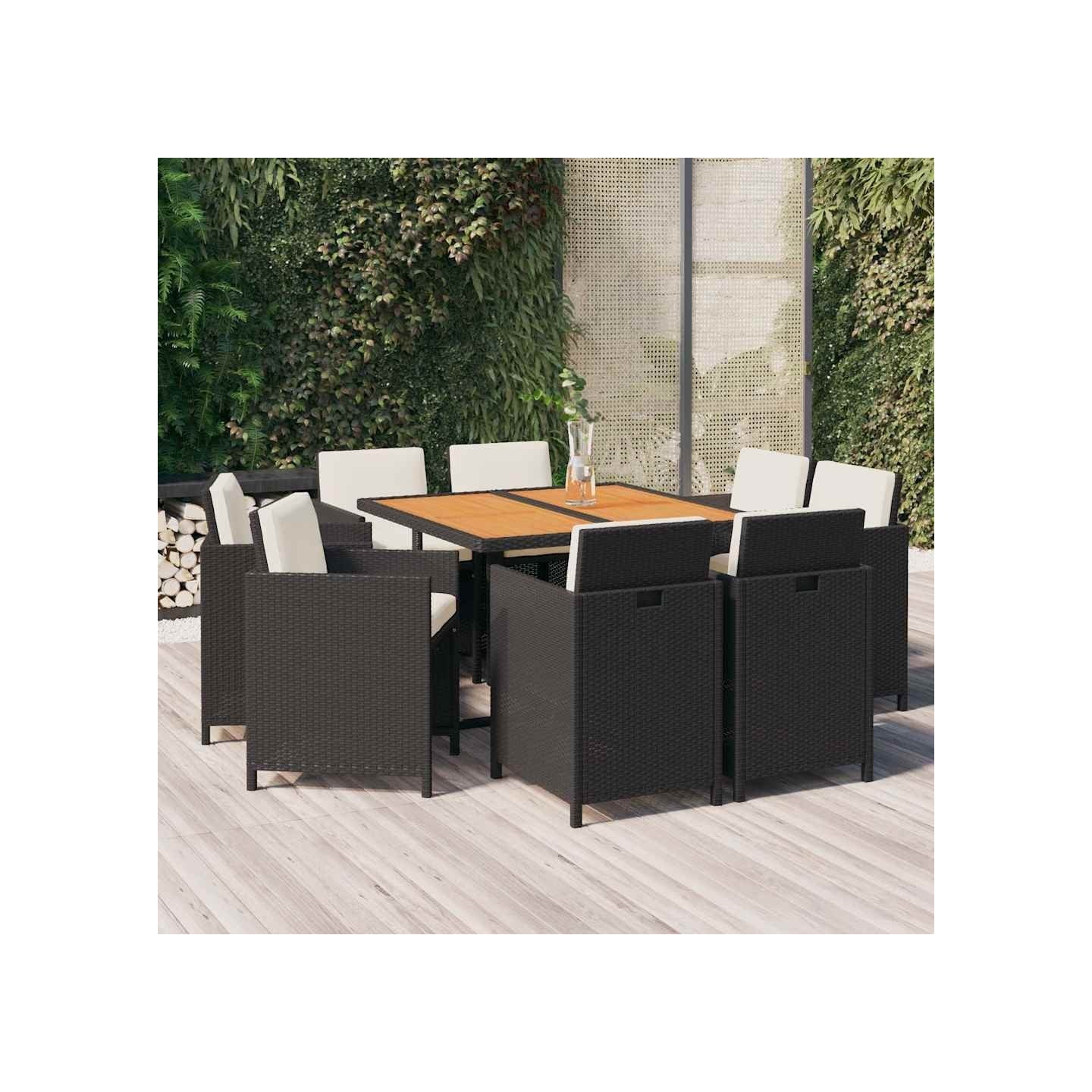 Ensemble à manger de jardin coussins 9pcs Résine tressée Noir