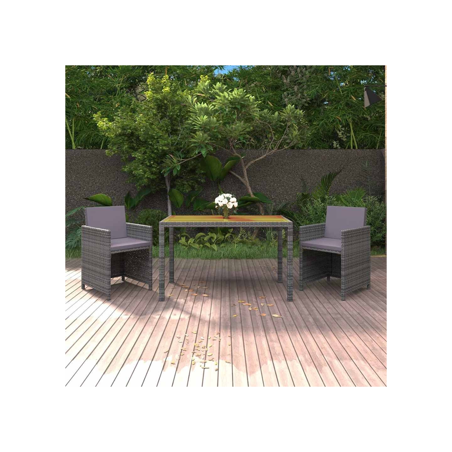 Ensemble à manger de jardin coussins 3pcs Résine tressée Gris