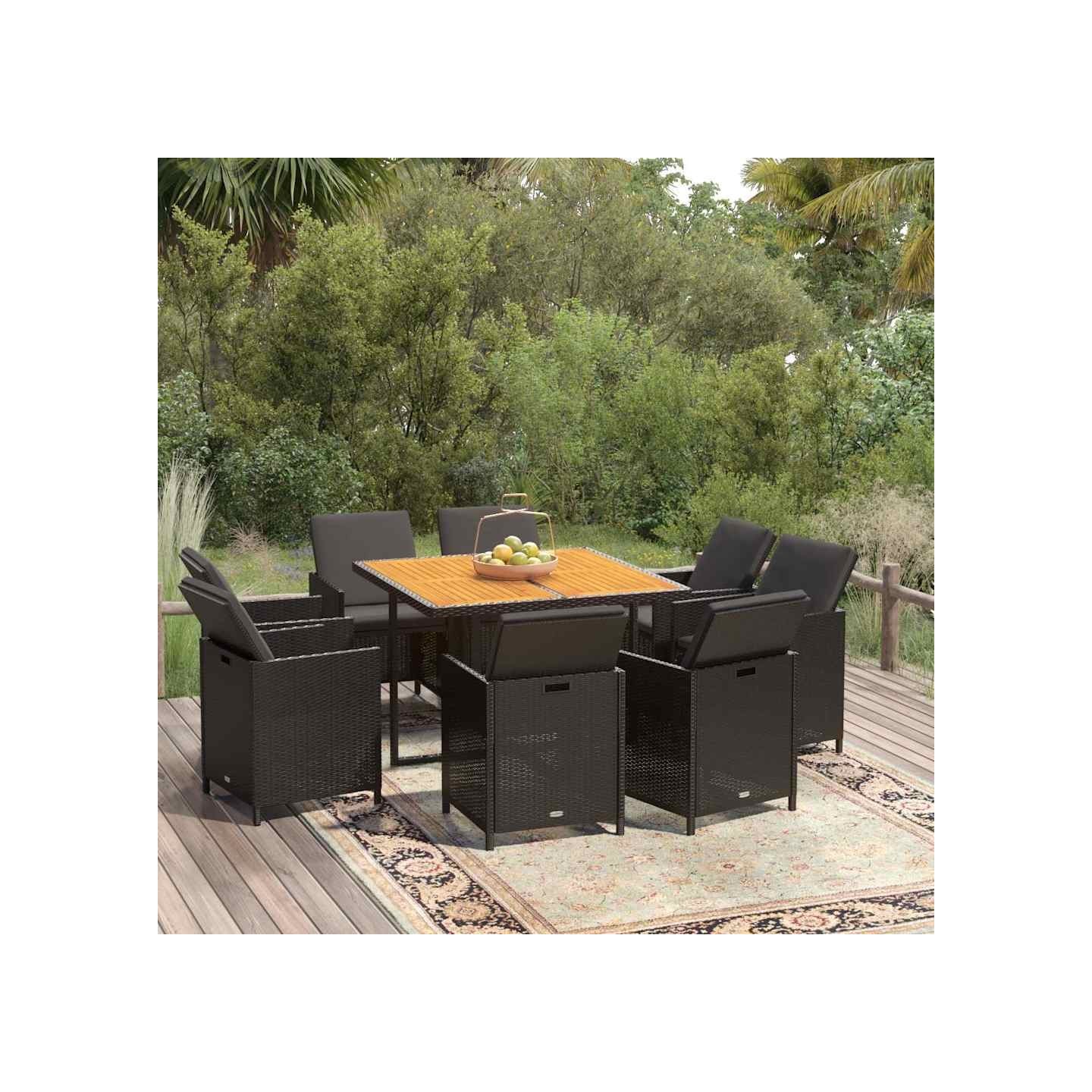 Ensemble à manger de jardin coussins 9pcs Résine tressée Noir