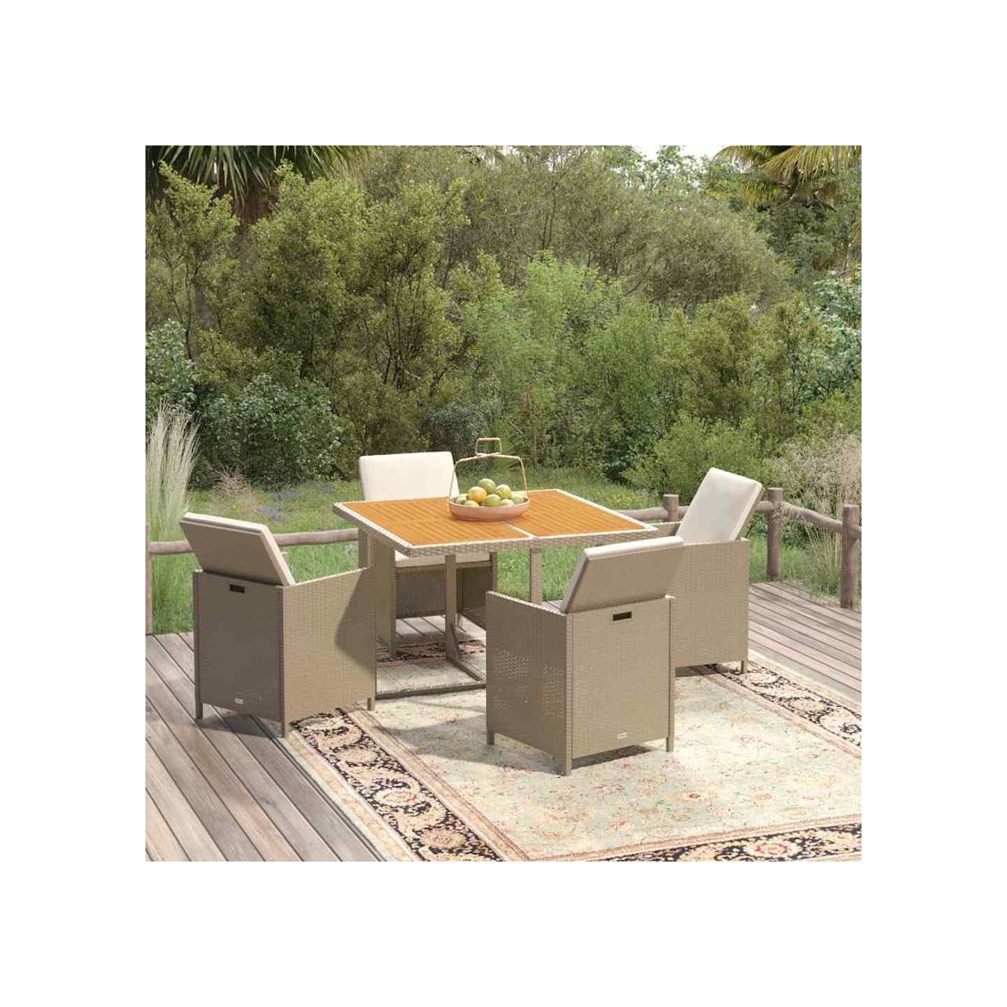 Ensemble à manger de jardin et coussins 5 pcs Poly rotin Beige