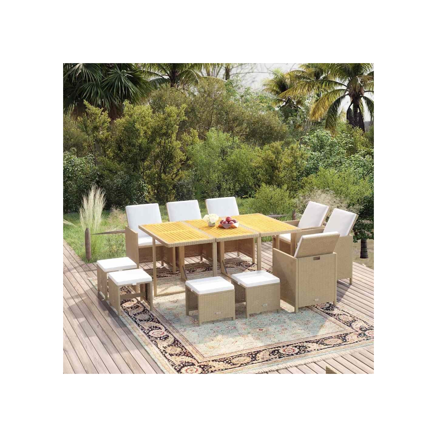 Ensemble à manger de jardin coussins 11pcs Résine tressée Beige