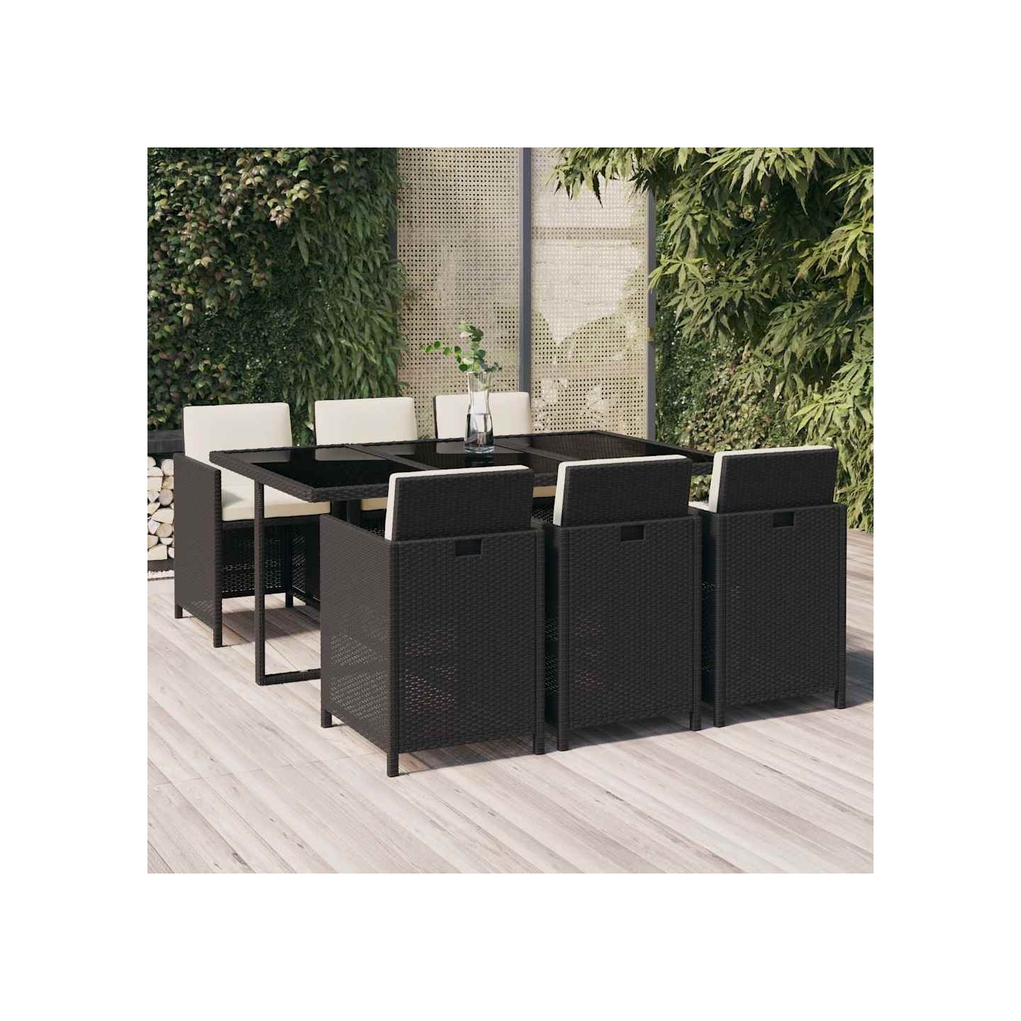 Ensemble à manger de jardin coussins 7pcs Résine tressée Noir