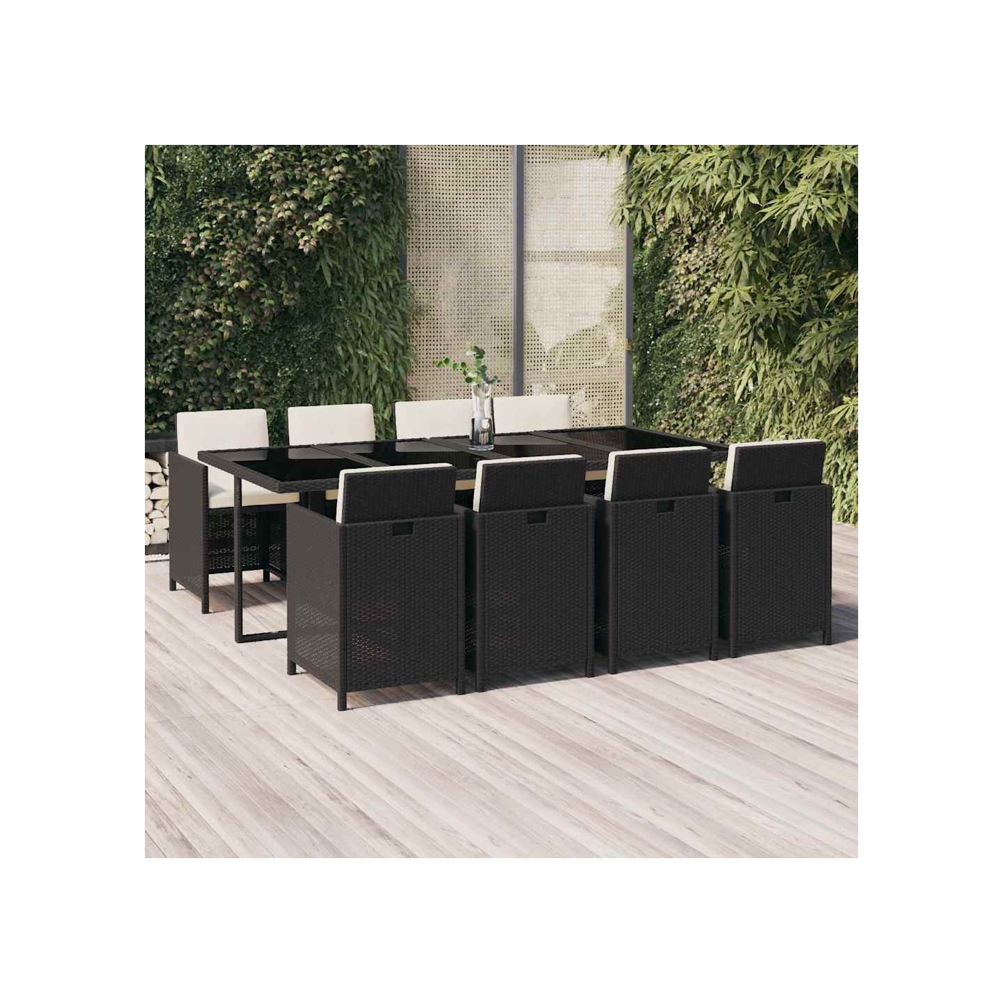 Ensemble à manger de jardin coussins 9pcs Résine tressée Noir