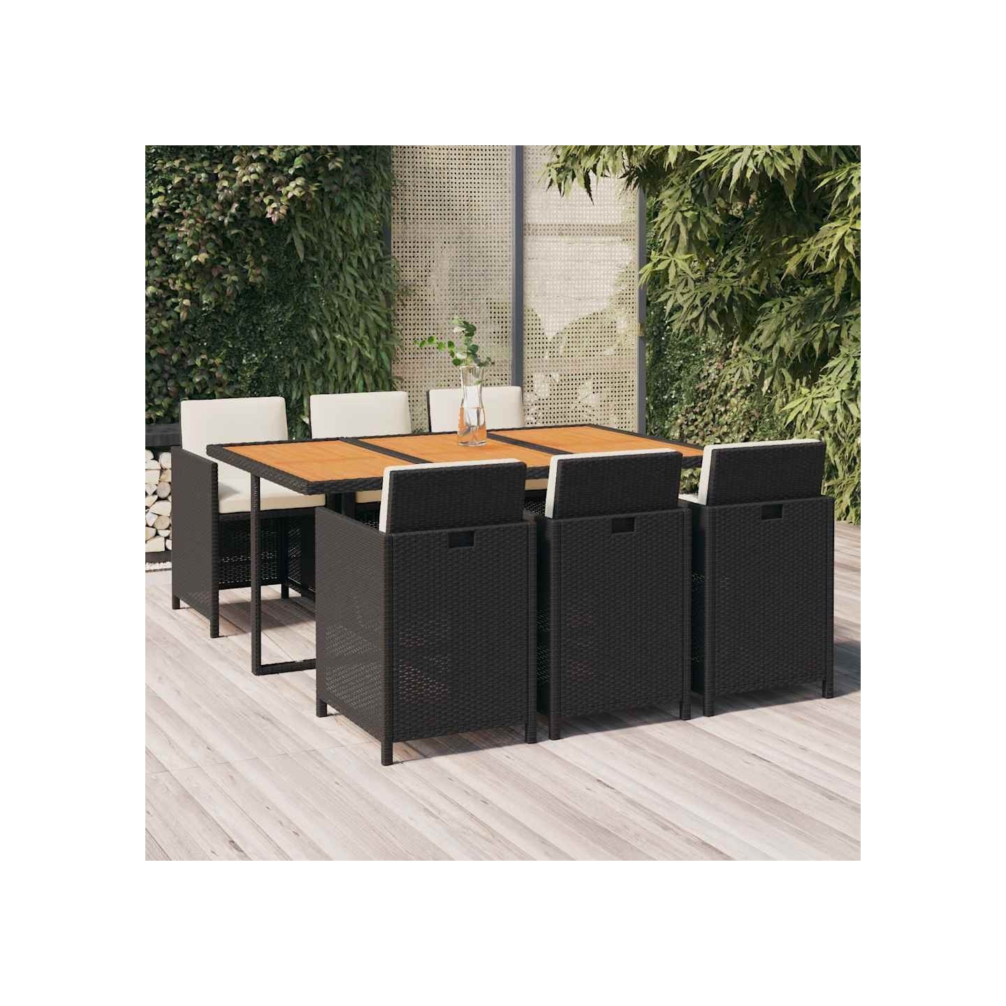 Ensemble à manger de jardin coussins 7pcs Résine tressée Noir