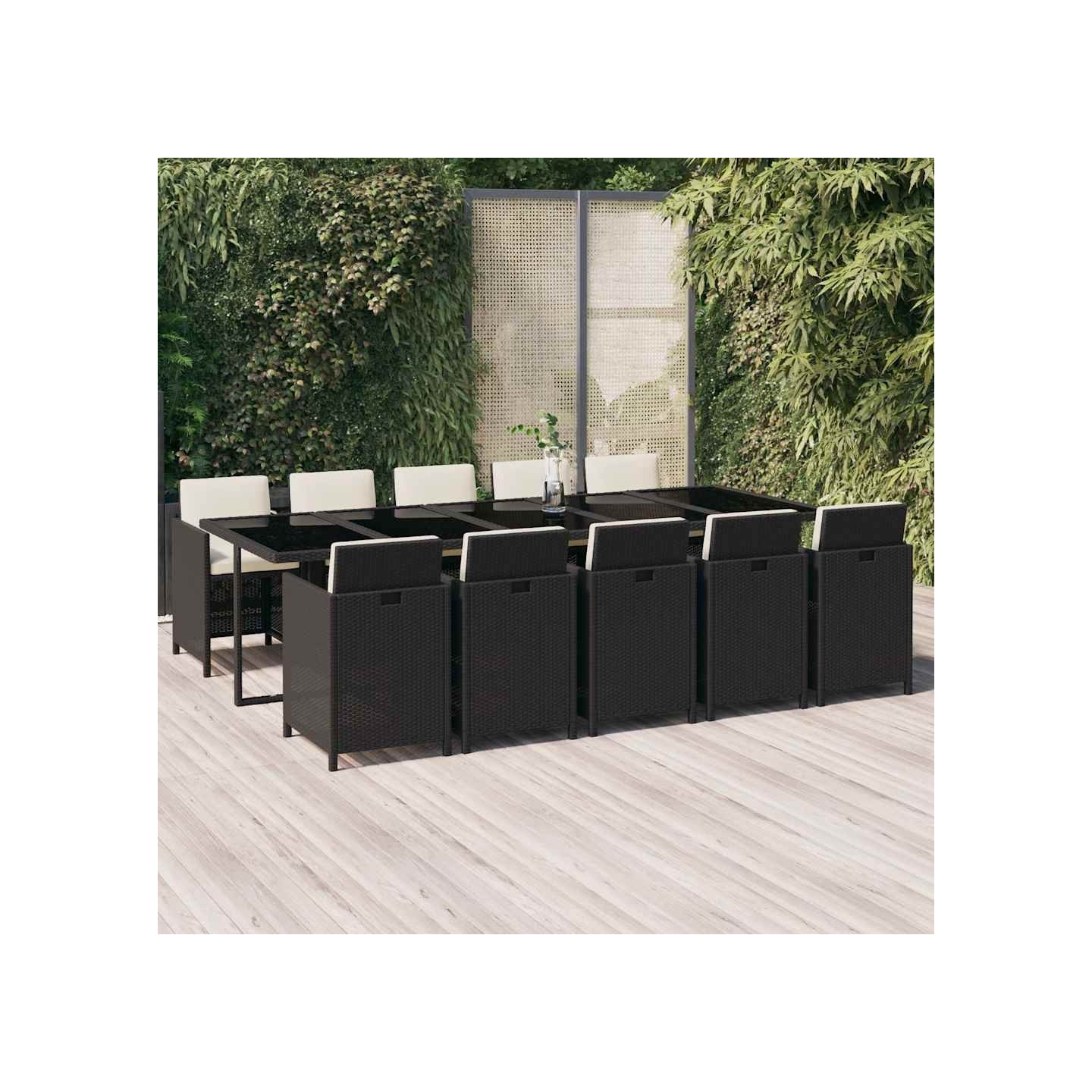 Ensemble à manger de jardin coussins 11 pcs Résine tressée Noir