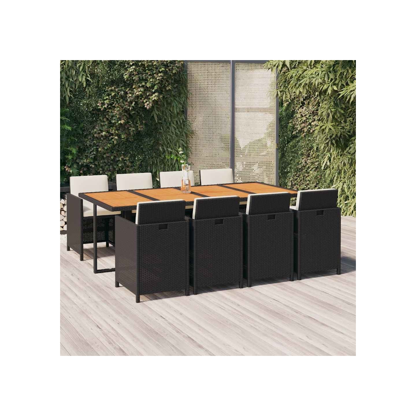 Ensemble à manger de jardin coussins 9pcs Résine tressée Noir