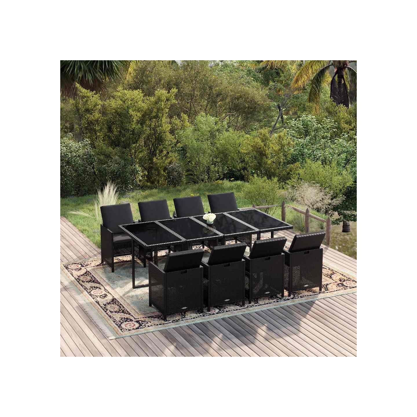 Ensemble à manger de jardin coussins 9pcs Résine tressée Noir