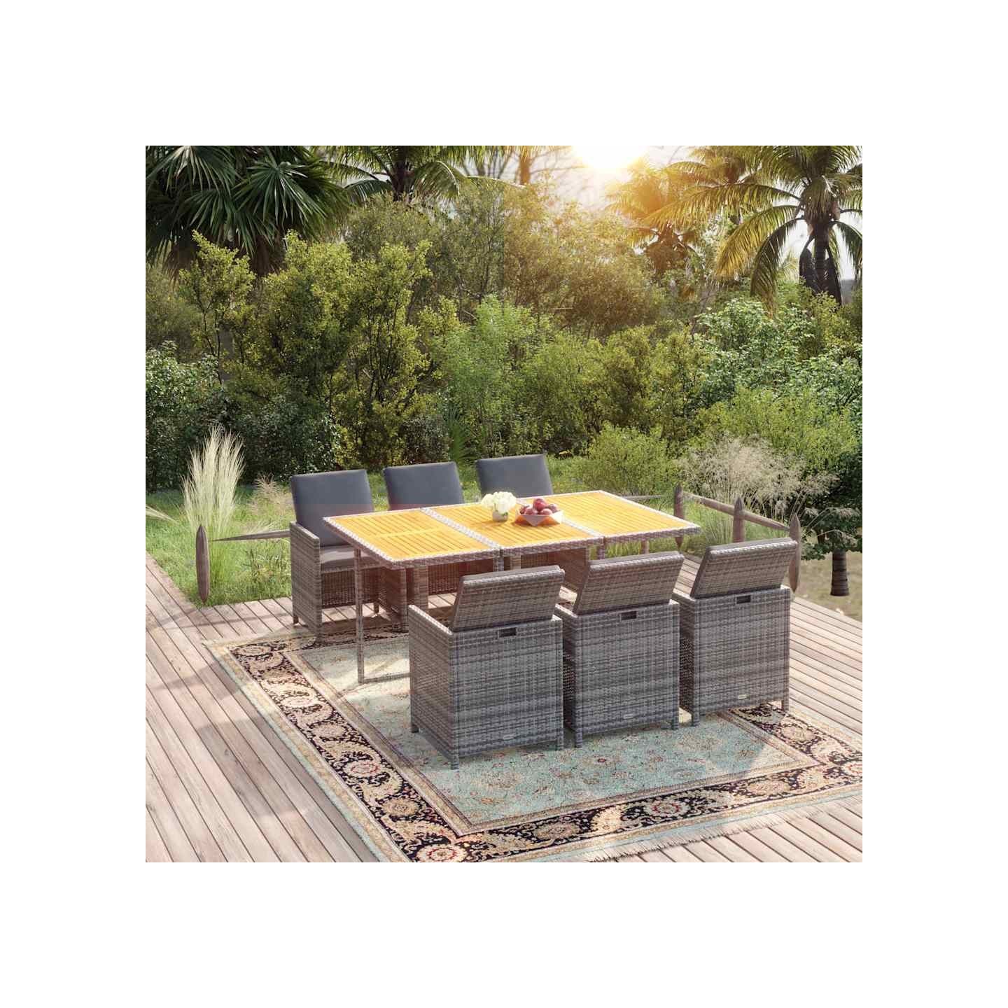 Ensemble à manger de jardin coussins 7pcs Résine tressée Gris