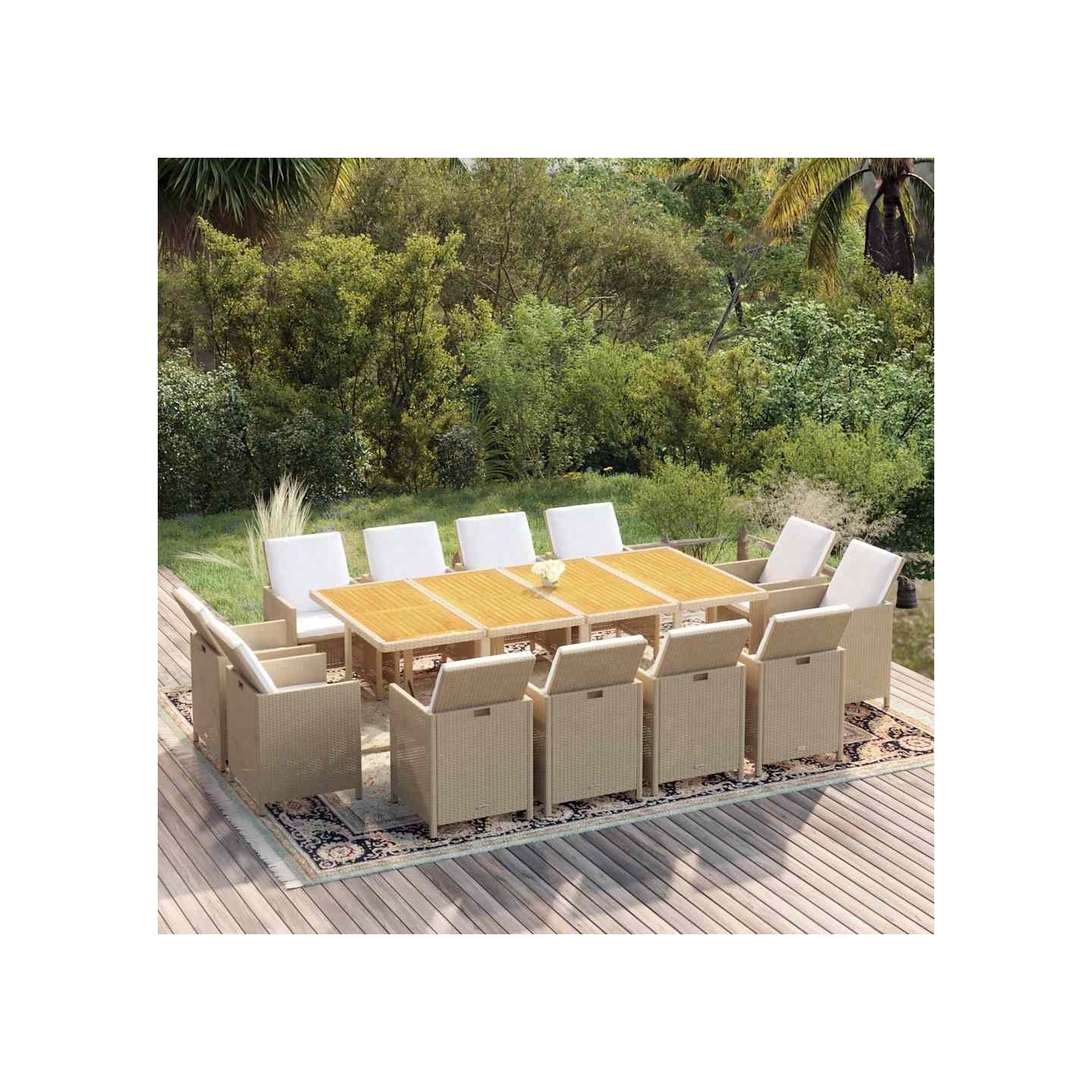 Ensemble à manger de jardin coussins 13pcs Résine tressée Beige