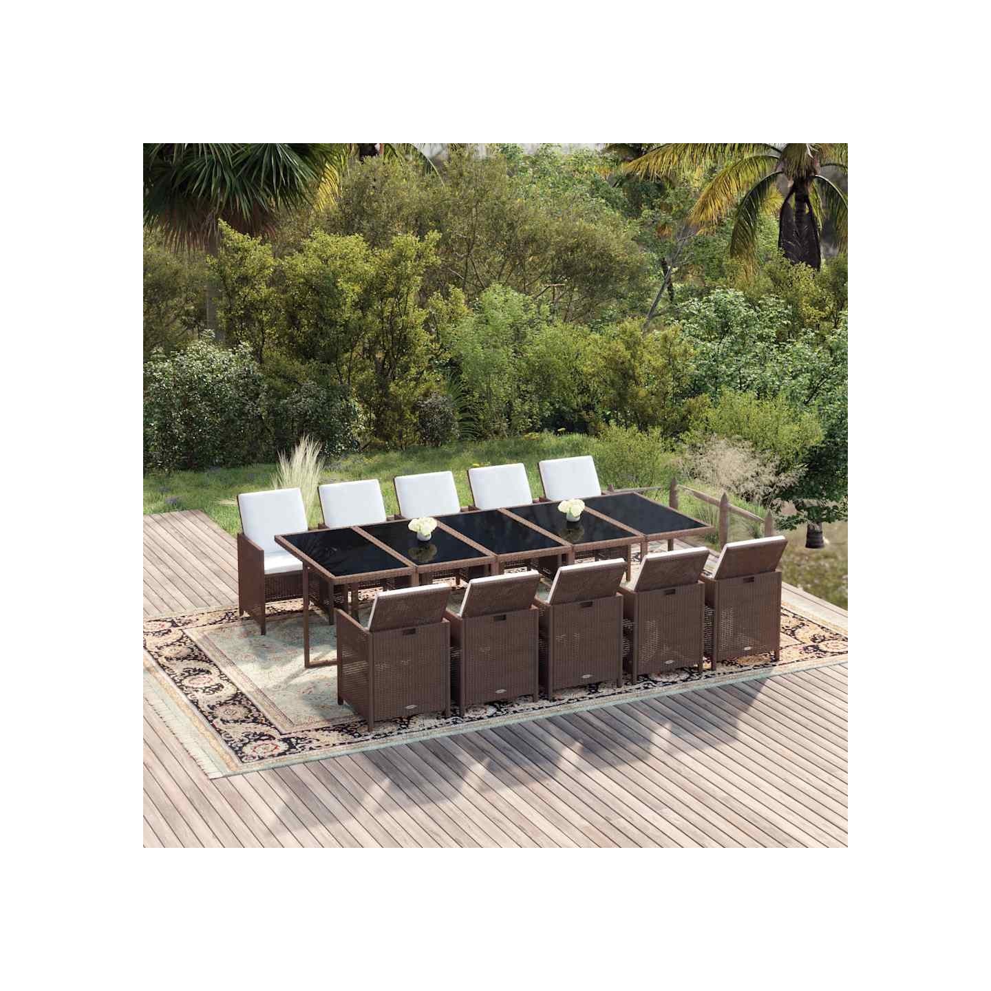 Ensemble à manger de jardin coussins 11pcs Résine tressée