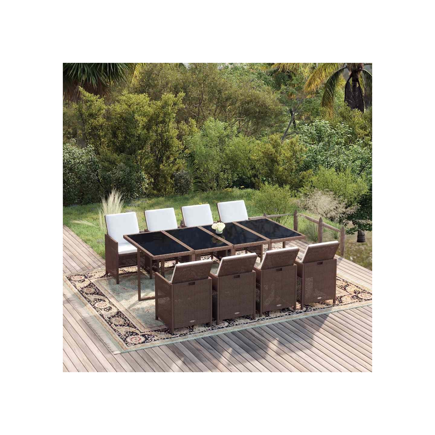 Ensemble à manger de jardin et coussins 9 pcs Poly rotin Marron
