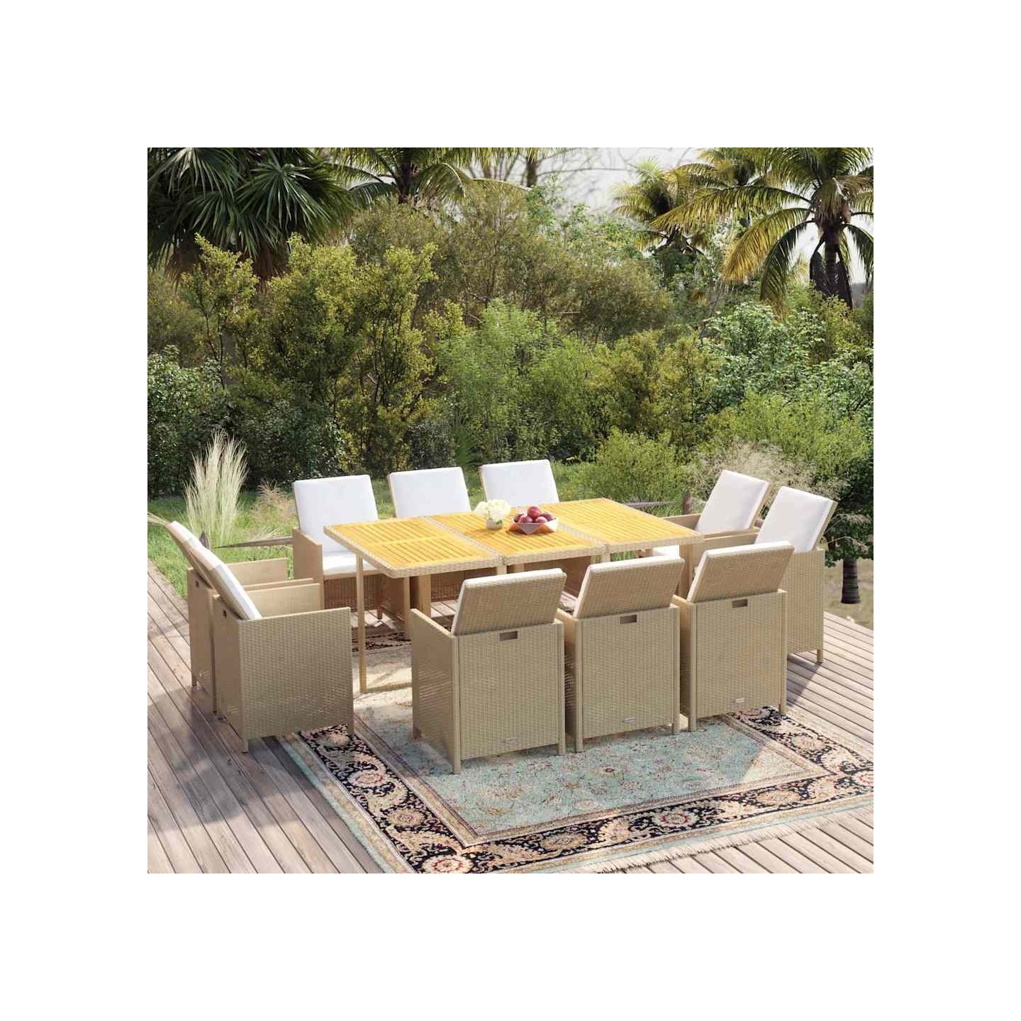 Ensemble à manger de jardin coussins 11pcs Résine tressée Beige