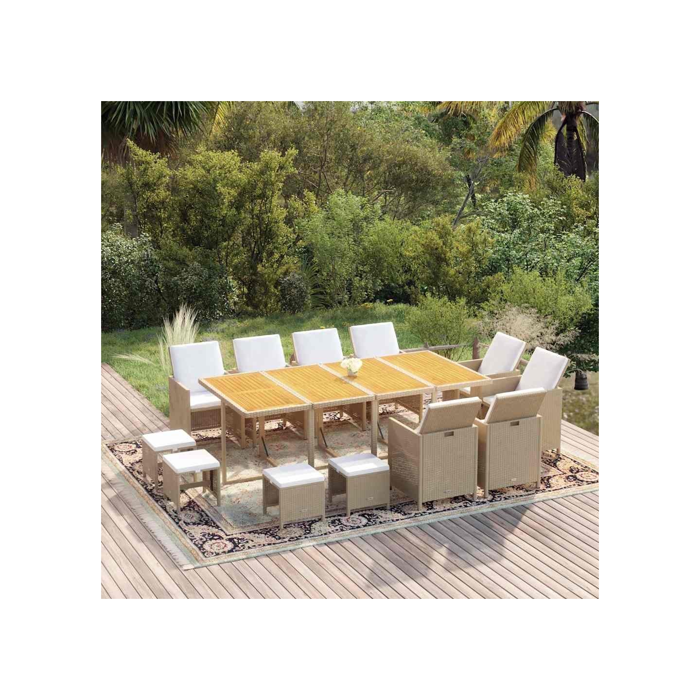 Ensemble à manger de jardin coussins 13pcs Résine tressée Beige
