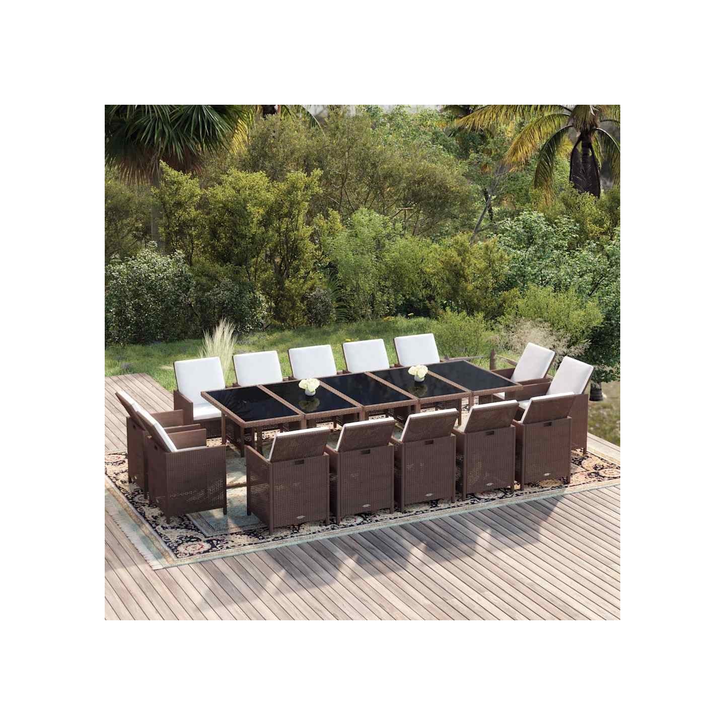 Ensemble à manger de jardin avec coussins 15 pcs Résine tressée