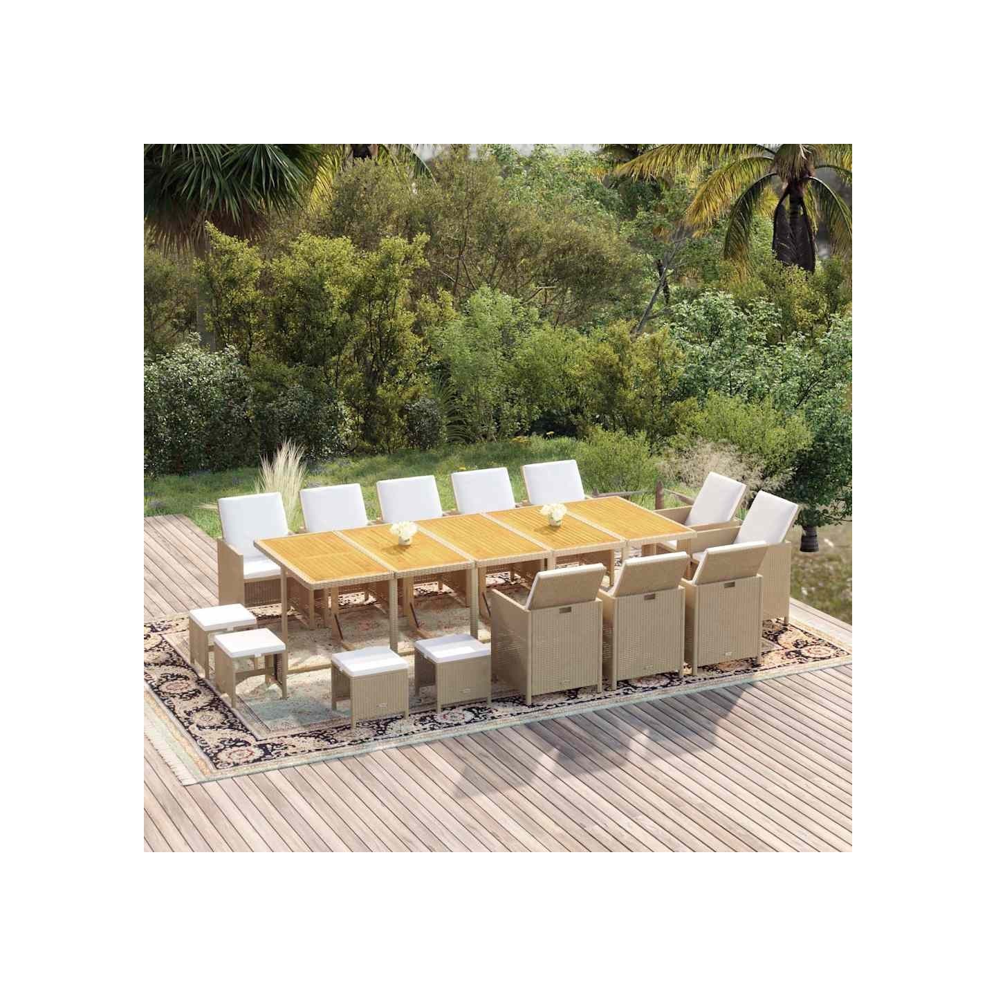 Ensemble à manger de jardin coussins 15pcs Résine tressée Beige