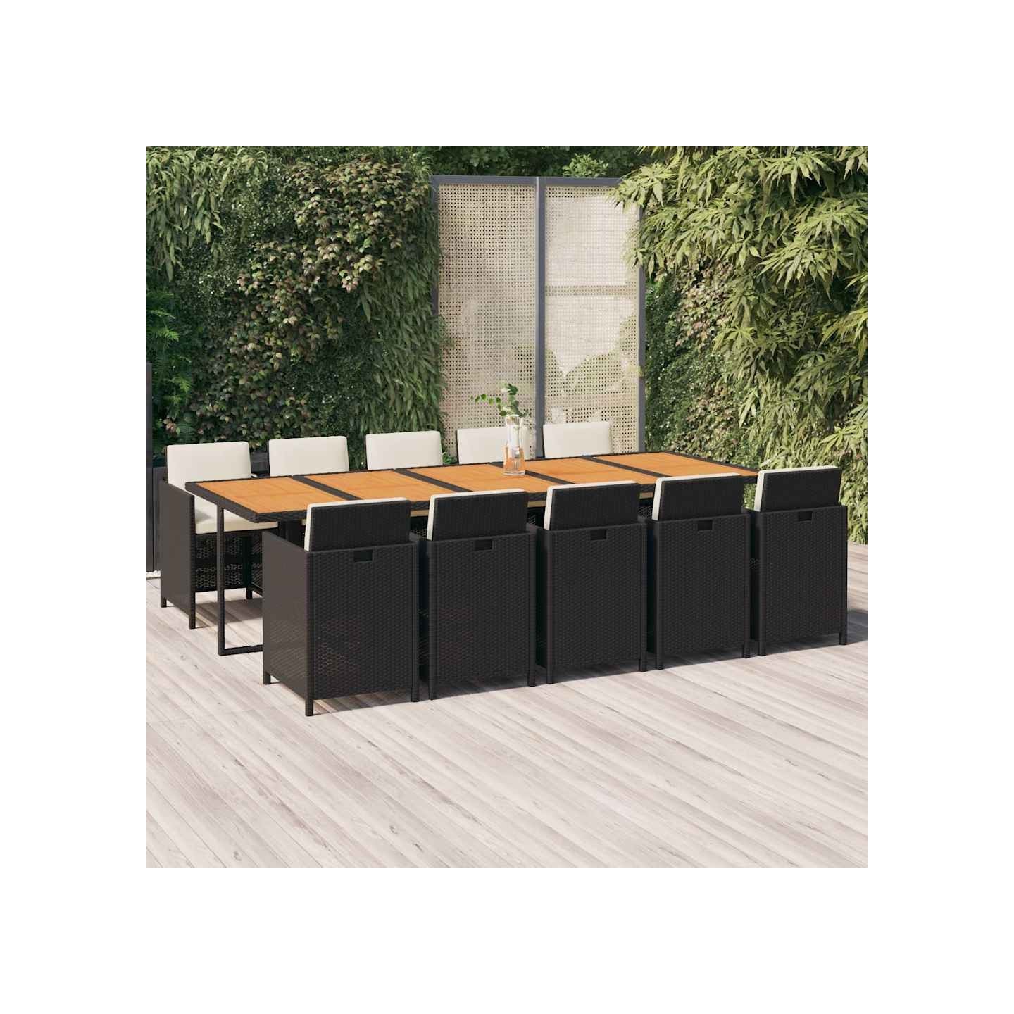 Ensemble à manger de jardin coussins 11 pcs Résine tressée Noir