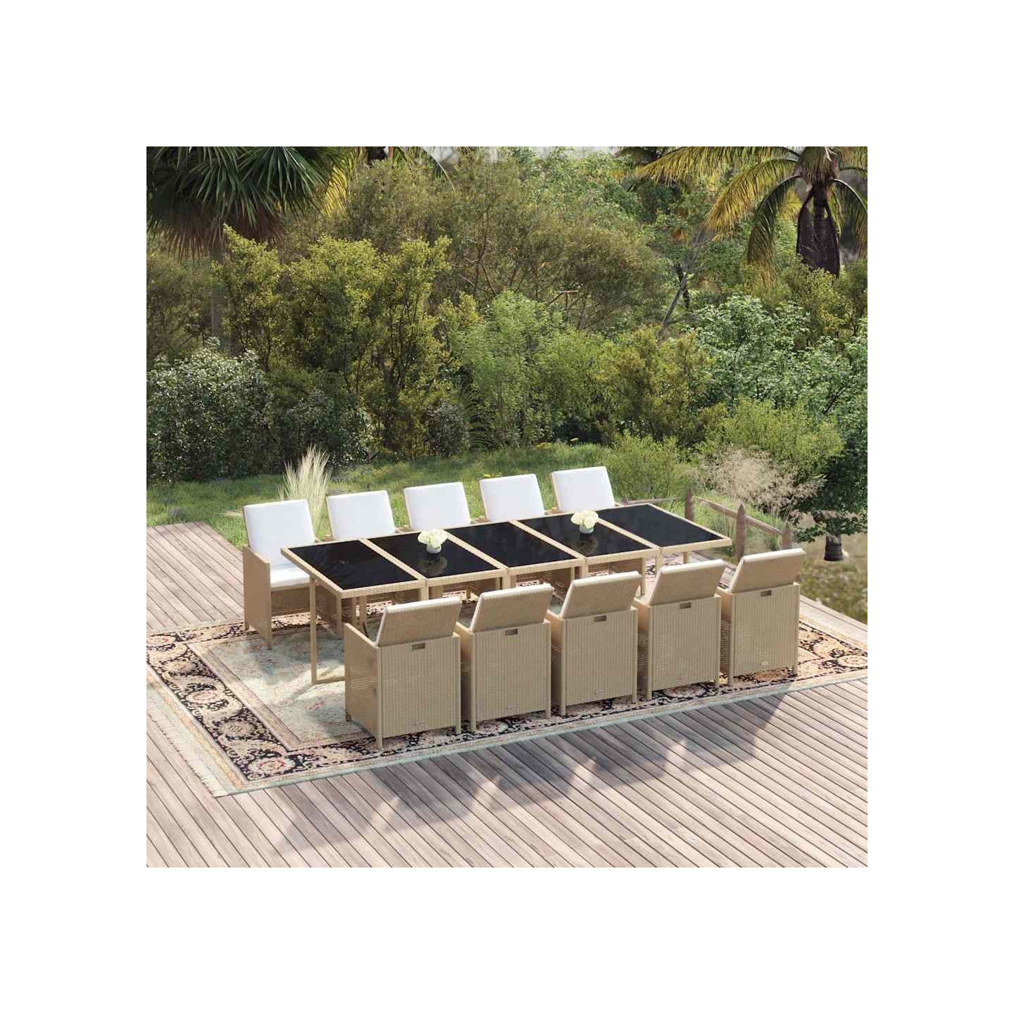 Ensemble à manger de jardin coussins 11pcs Résine tressée Beige