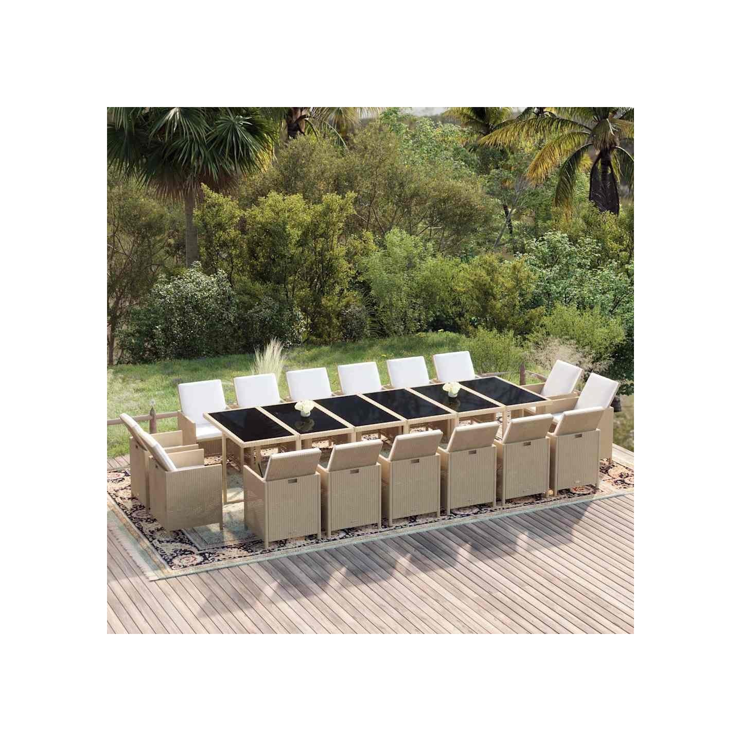 Ensemble à manger de jardin coussins 17pcs Résine tressée Beige