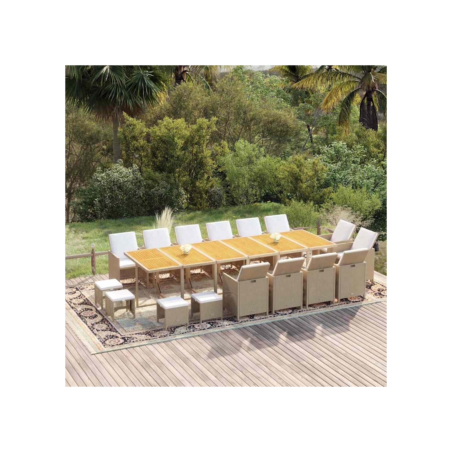 Ensemble à manger de jardin coussins 17pcs Résine tressée Beige