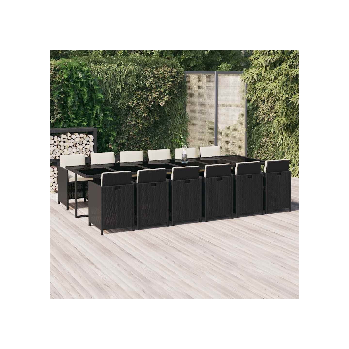 Ensemble à manger de jardin coussins 13 pcs Résine tressée Noir
