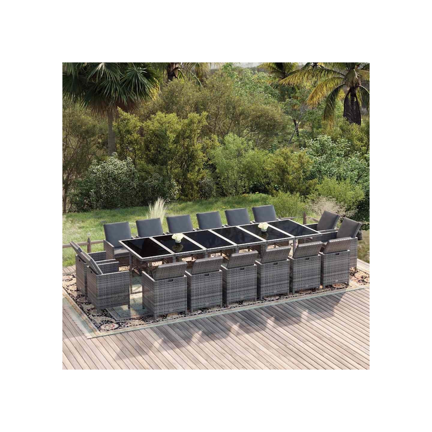Ensemble à manger de jardin coussins 17 pcs Résine tressée Gris