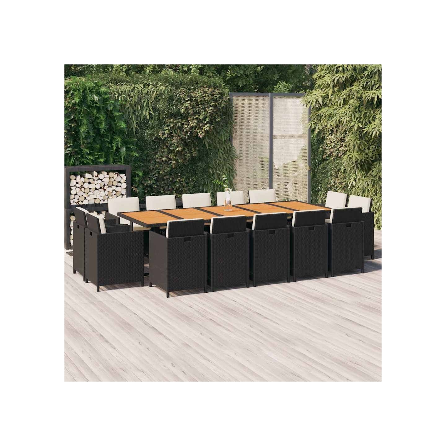 Ensemble à manger de jardin coussins 15 pcs Résine tressée Noir