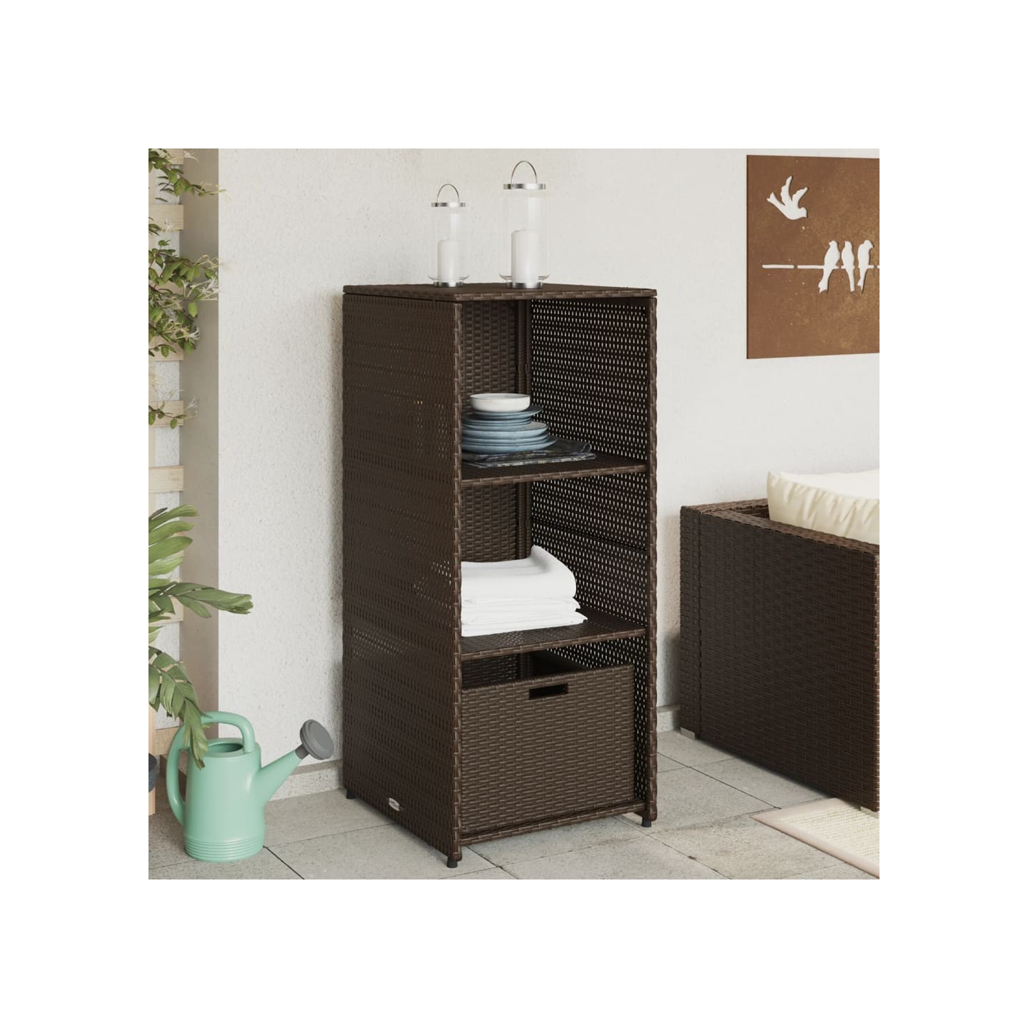 Armoire de rangement jardin marron 50x55x115 cm résine tressée