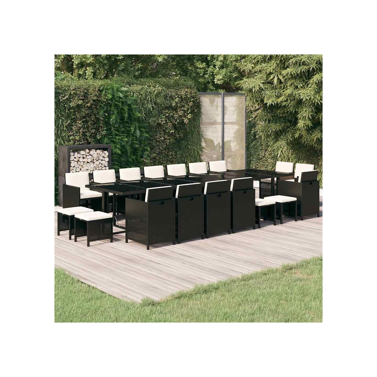 Ensemble à manger de jardin coussins 19 pcs Résine tressée Noir