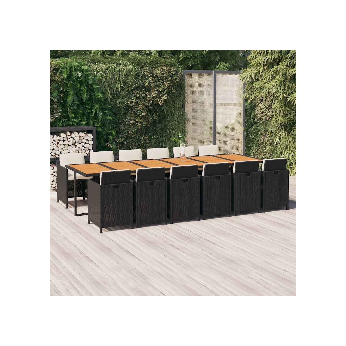 Ensemble à manger de jardin coussins 13 pcs Résine tressée Noir