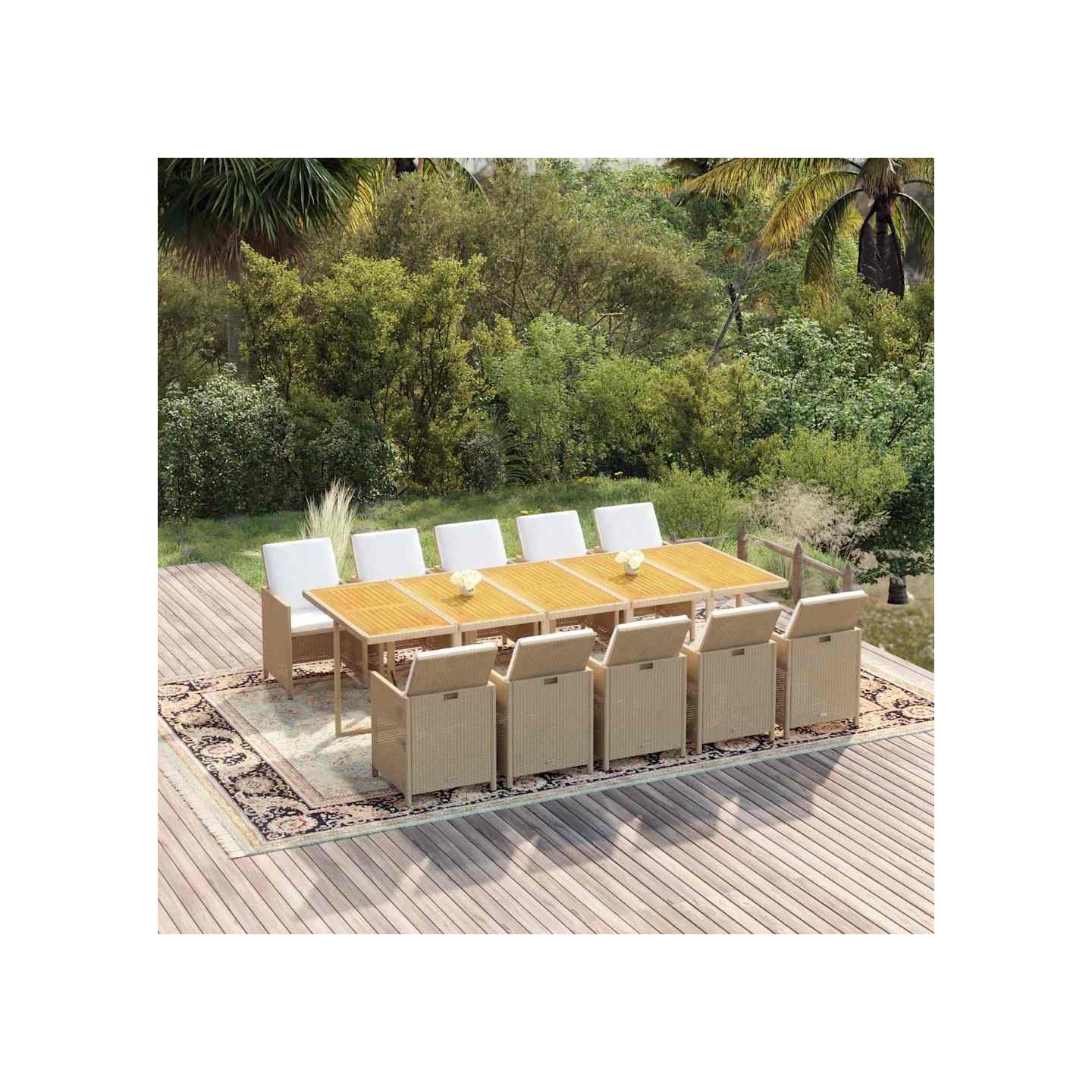 Ensemble à manger de jardin coussins 11pcs Résine tressée Beige