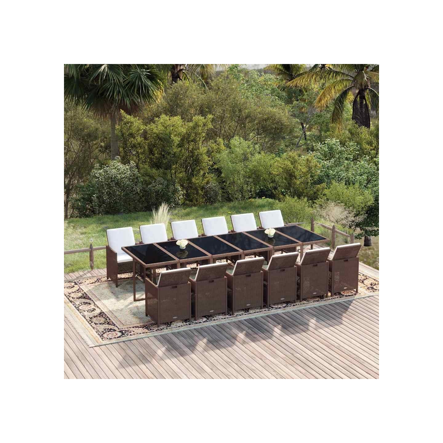 Ensemble à manger de jardin avec coussins 13 pcs Résine tressée