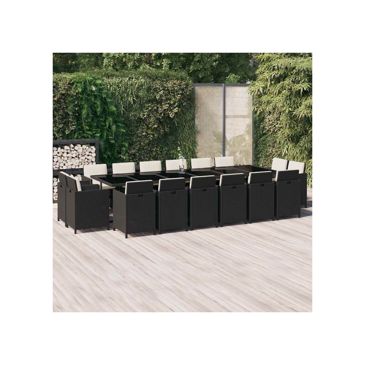 Ensemble à manger de jardin coussins 17 pcs Résine tressée Noir