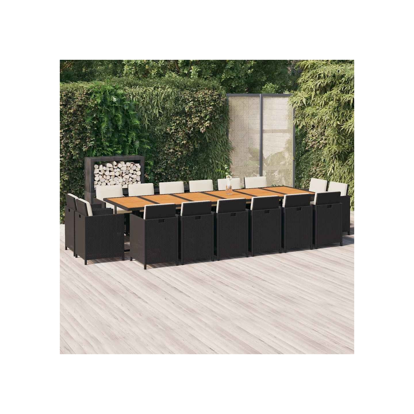Ensemble à manger de jardin coussins 17 pcs Résine tressée Noir